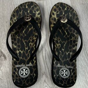 Tory Burch Leopard Flip Flops